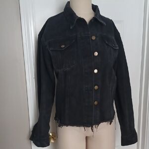 Say What? Dark Denim Jacket with Button Accents